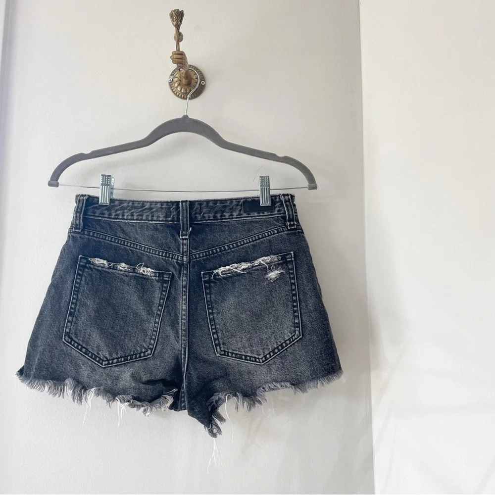 Abercrombie Black Denim Distressed Annie High Rise Shorts | 26 - Picture 2 of 8